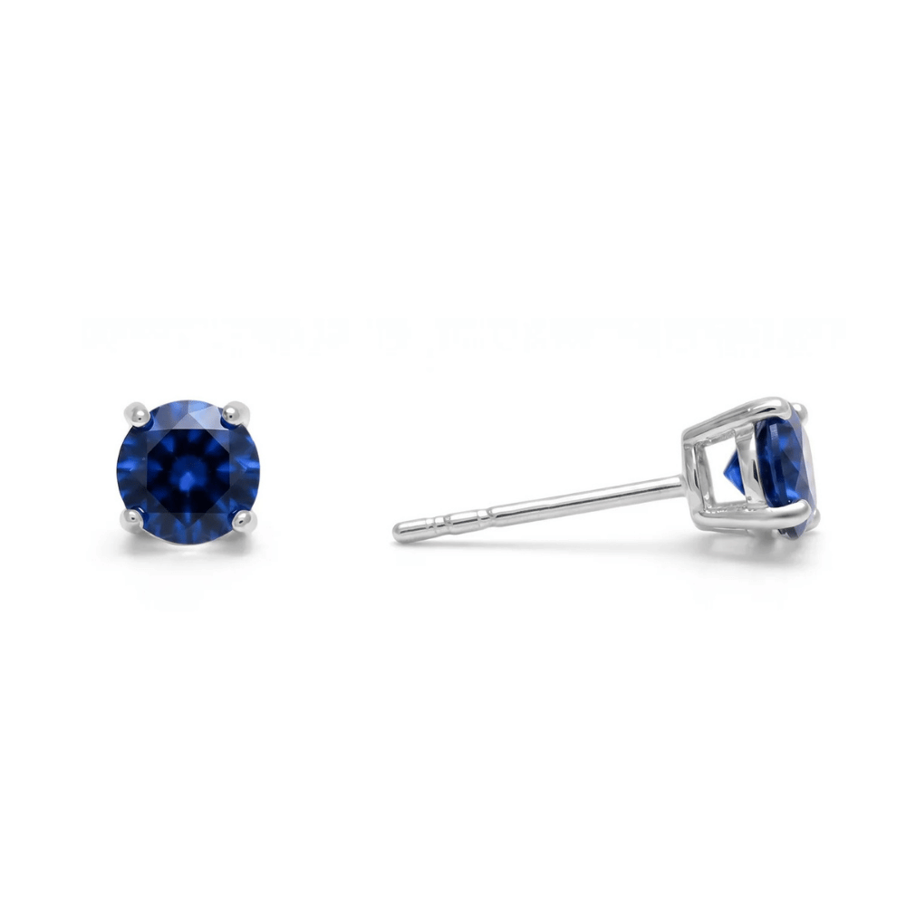 Rhodium Plated Birthstone Stud Earrings