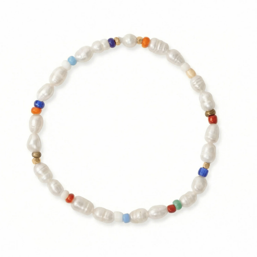 Rainbow Seed Bead and Cultured Freshwater Pearl Stretch Bracelet - view 5
