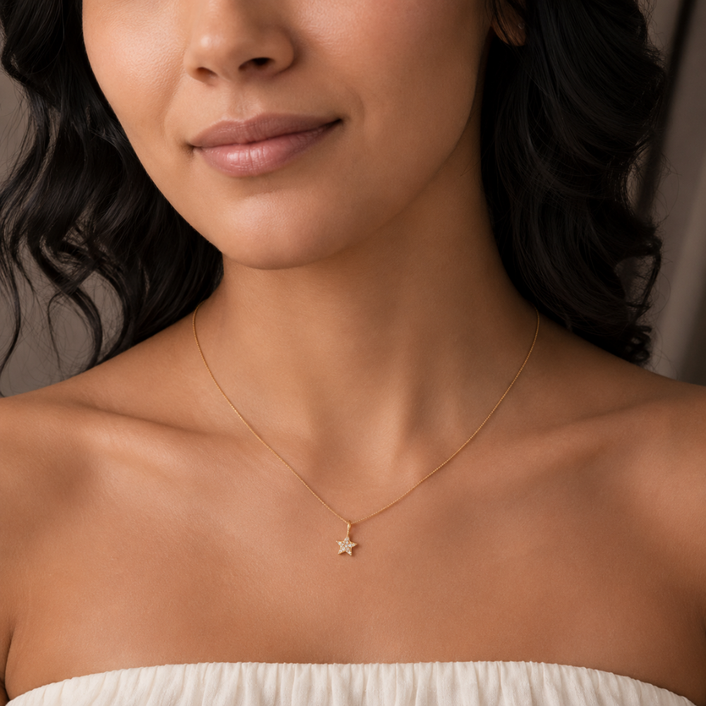 16" 14 Karat Gold Plated Diamond Studded Star Necklace