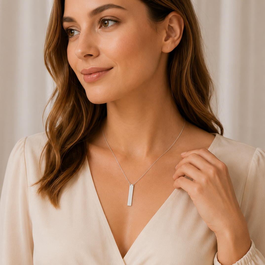 16" + 2" Sterling Silver Vertical Bar Drop Necklace