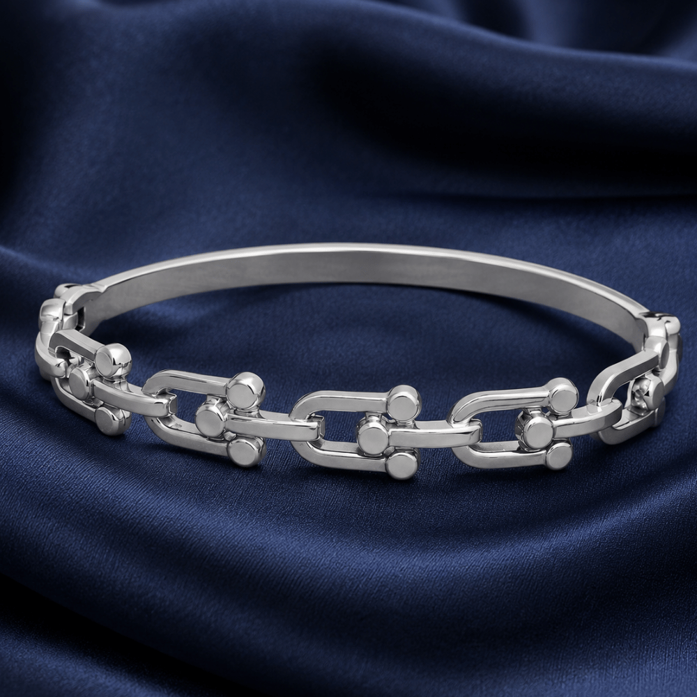 Stainless Steel Horse Bit Hinged Bangle Bracelet - Silver - view 3