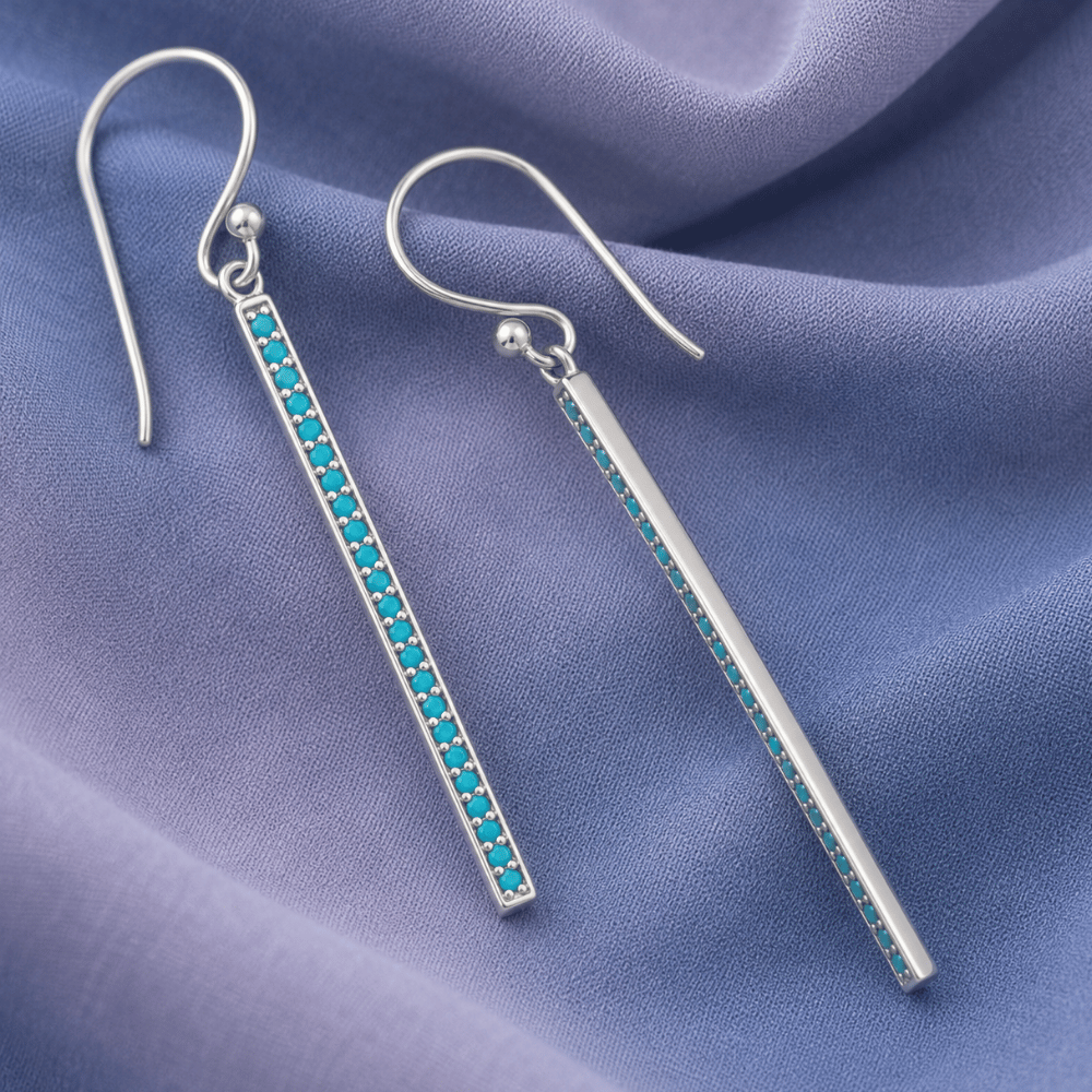 Rhodium Plated Nano Turquoise Bar Earrings