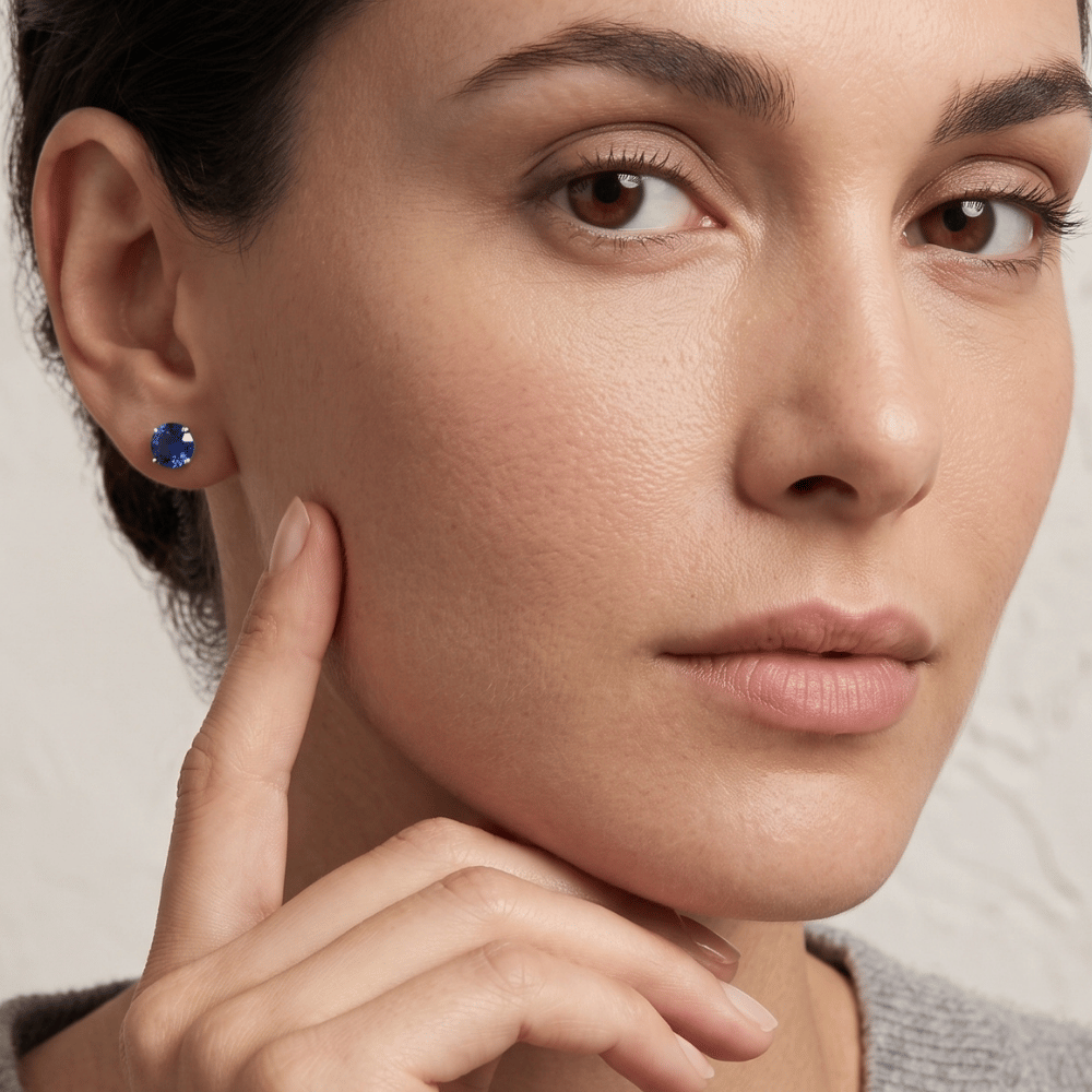 Rhodium Plated Birthstone Stud Earrings