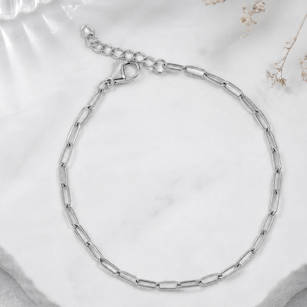 6.5-inch + 1-inch Stainless Steel 2.5mm Paperclip Bracelet - Silver - view 2