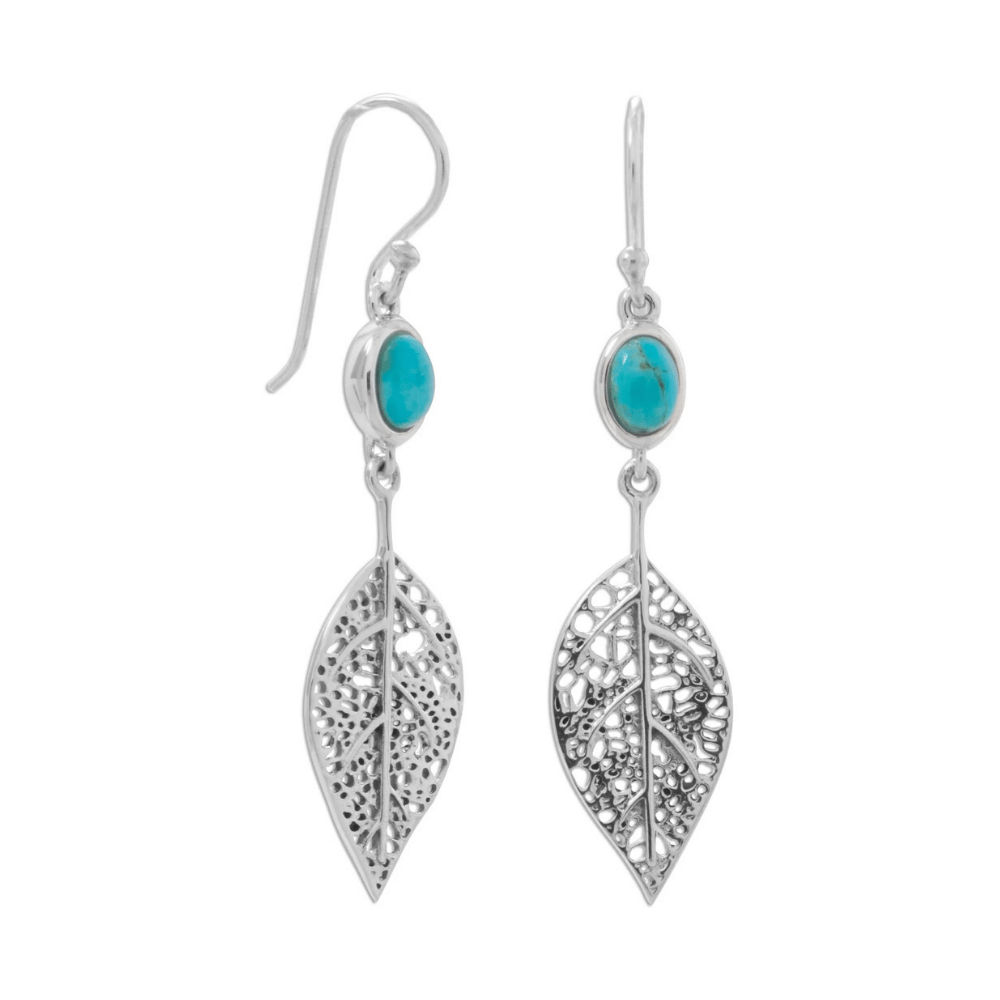 Oxidized Turquoise and Leaf French Wire Earrings