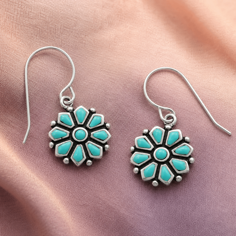 Turquoise Flower French Wire Earrings