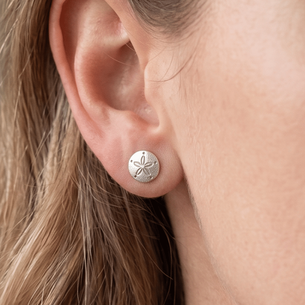 Oxidized Sand Dollar Stud Earrings