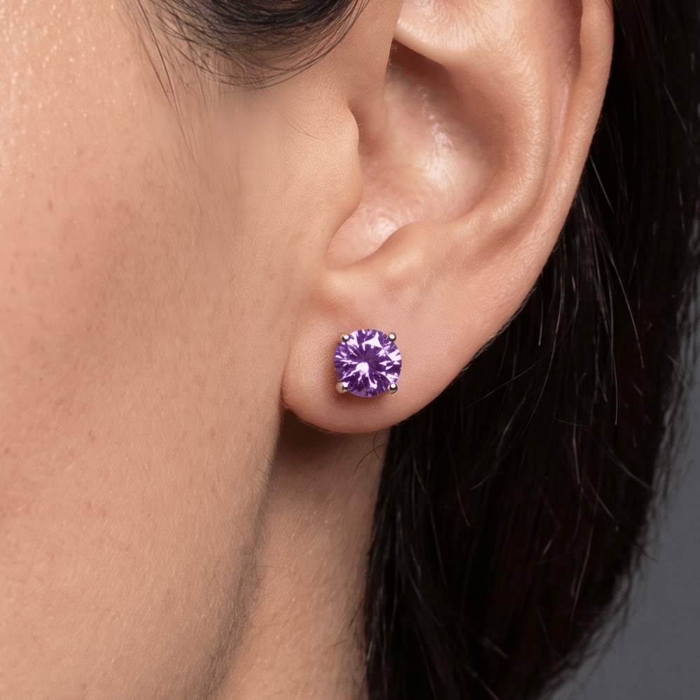 Rhodium Plated Birthstone Stud Earrings