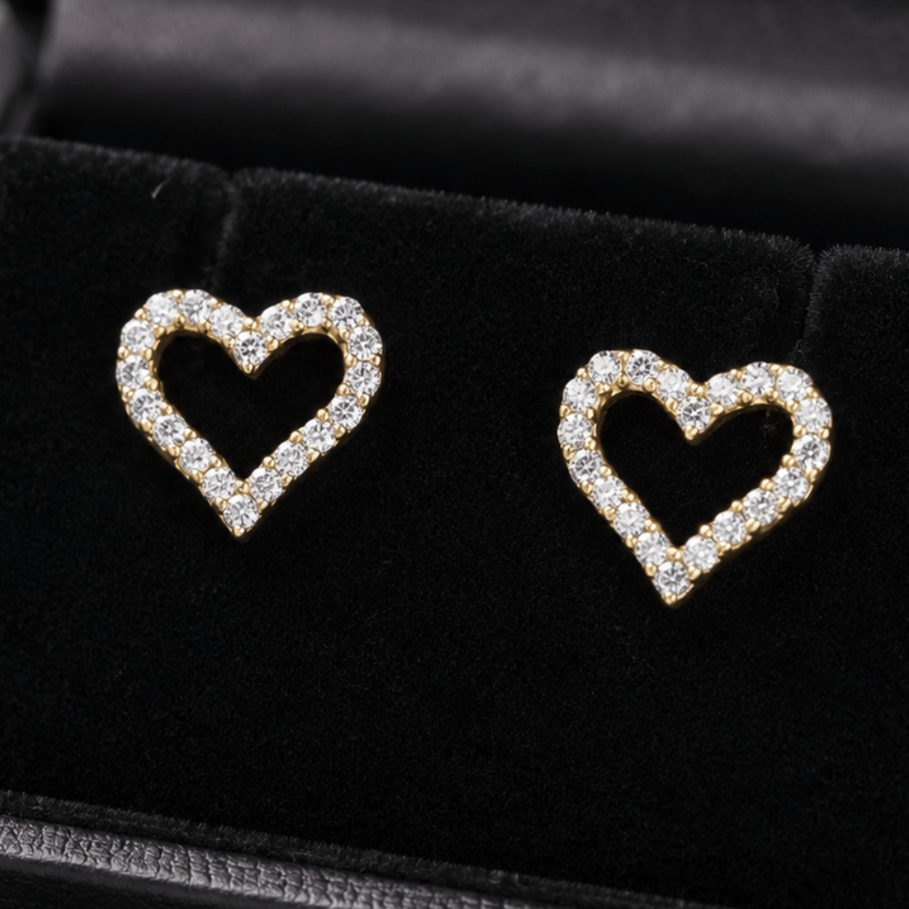 14 Karat Gold Plated CZ Heart Outline Earrings