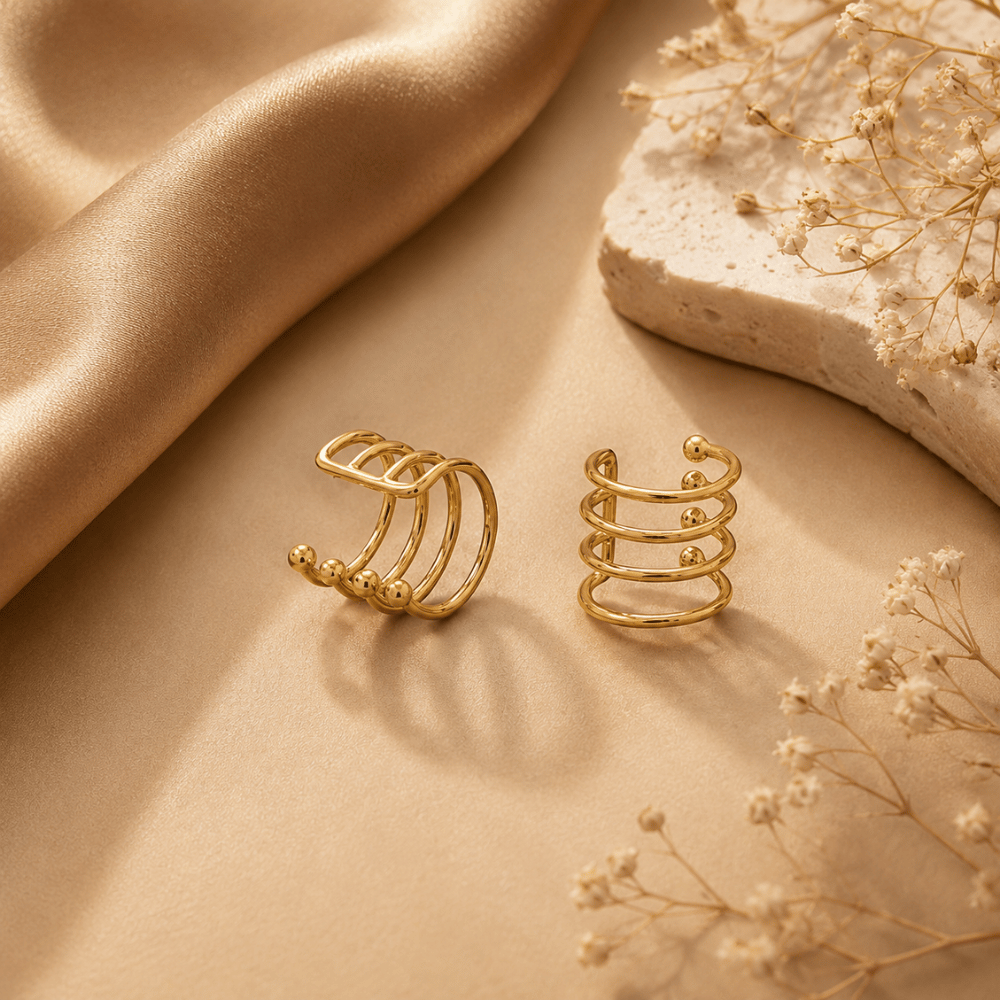 14 Karat Gold Plated Four Row Ear Cuffs