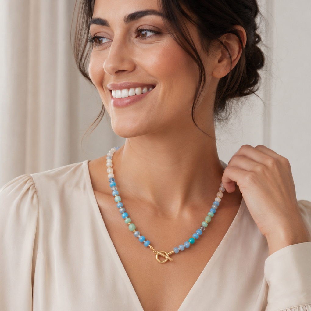 18" Blue Rondell Glass and Dyed Howlite Bead Fashion Toggle Necklace