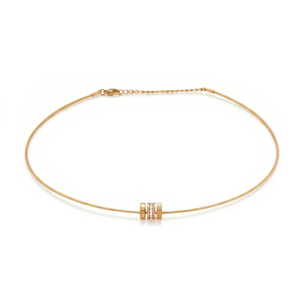 16" + 2" 18 Karat Gold PVD Stainless Steel CZ Wheel Collar Necklace