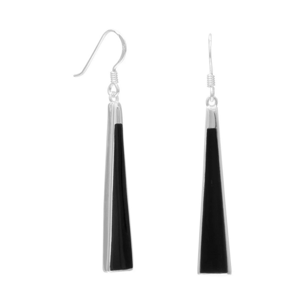 Black Onyx Triangle Earrings