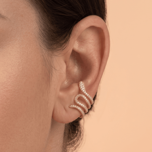 14 Karat Gold Plated Signity CZ Snake Ear Cuffs