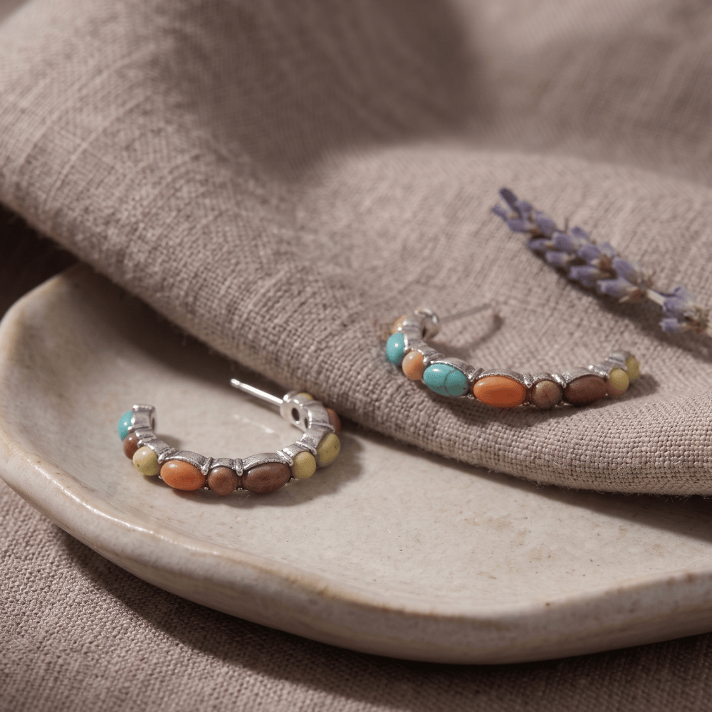 Dyed Stone 3/4 Hoop Fashion Earrings