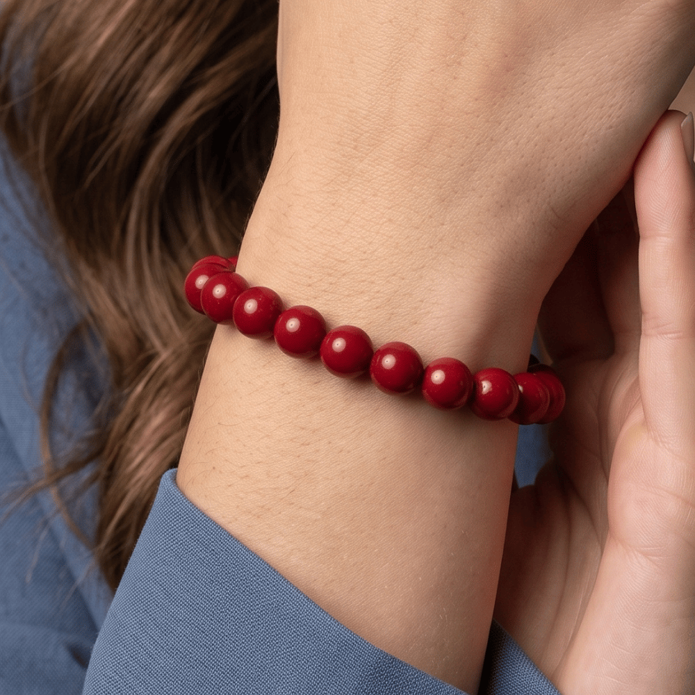 Dyed Red Coral Bead Stretch Bracelet