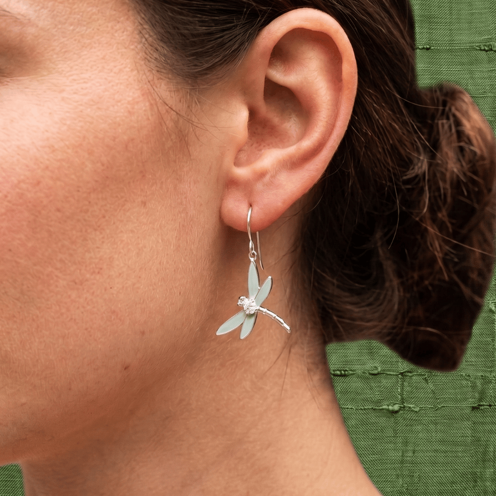 Enamel and CZ Dragonfly Earrings