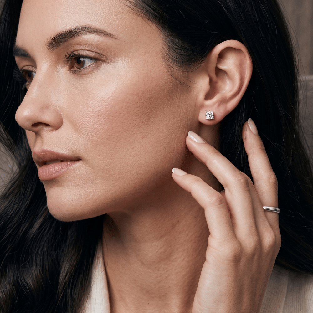 CZ Square Stud Earrings