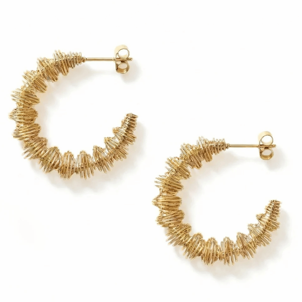 18 Karat Gold PVD Stainless Steel Wired Statement Hoop Earrings