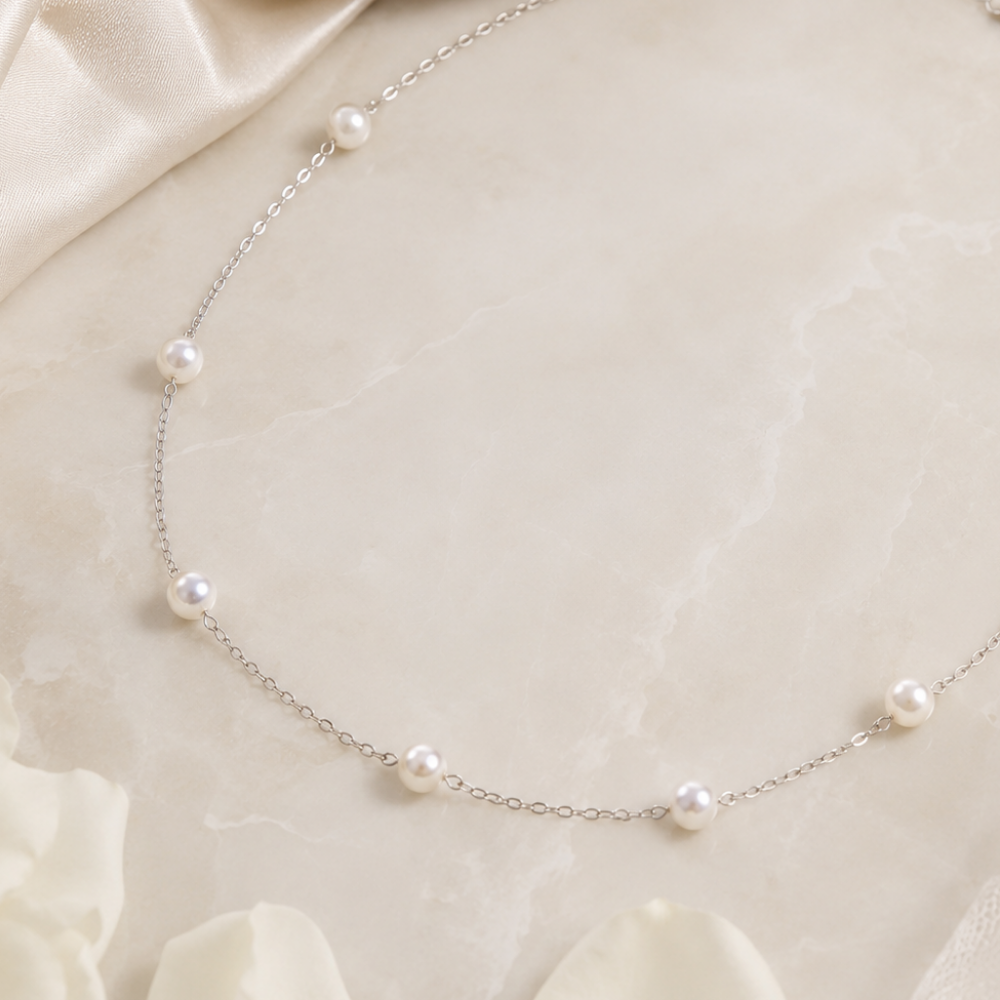 16" Sterling Silver 9 Cultured Freshwater Pearl Necklace