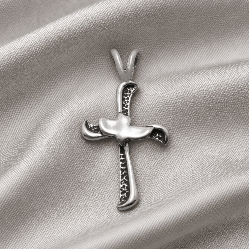 Oxidized Cross with Dove Pendant