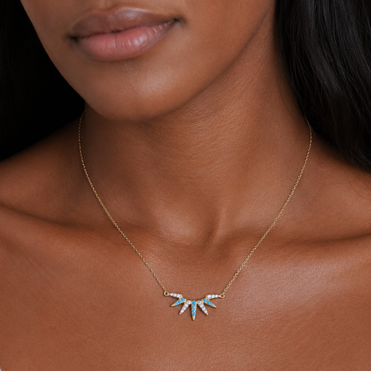 16" + 2" 14 Karat Gold Plated Synthetic Turquoise and CZ Spike Necklace