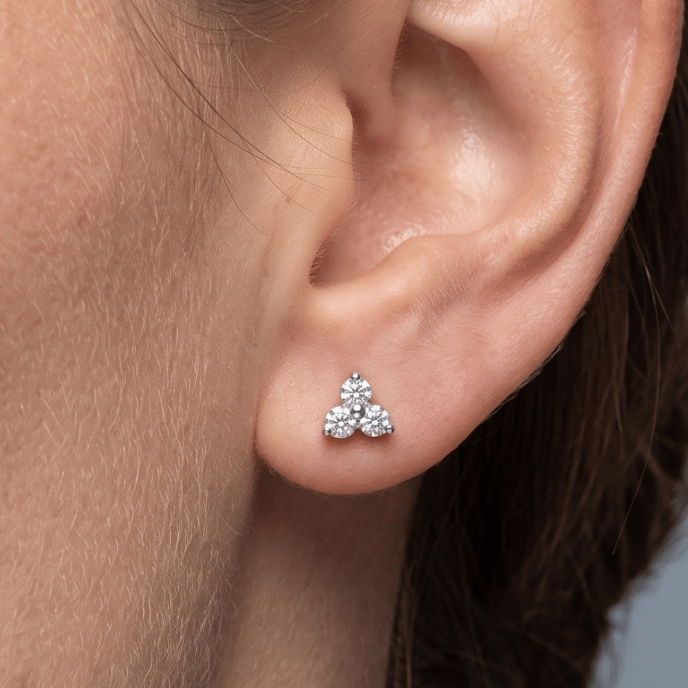 Tri Shape CZ Stud Earrings