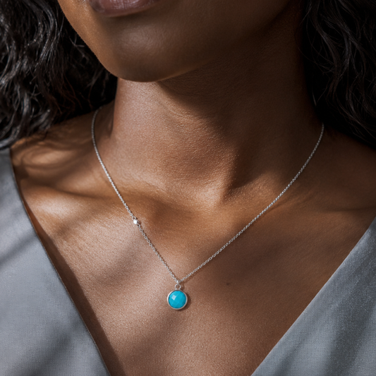 16" + 2" Rhodium Plated Faceted Turquoise Necklace