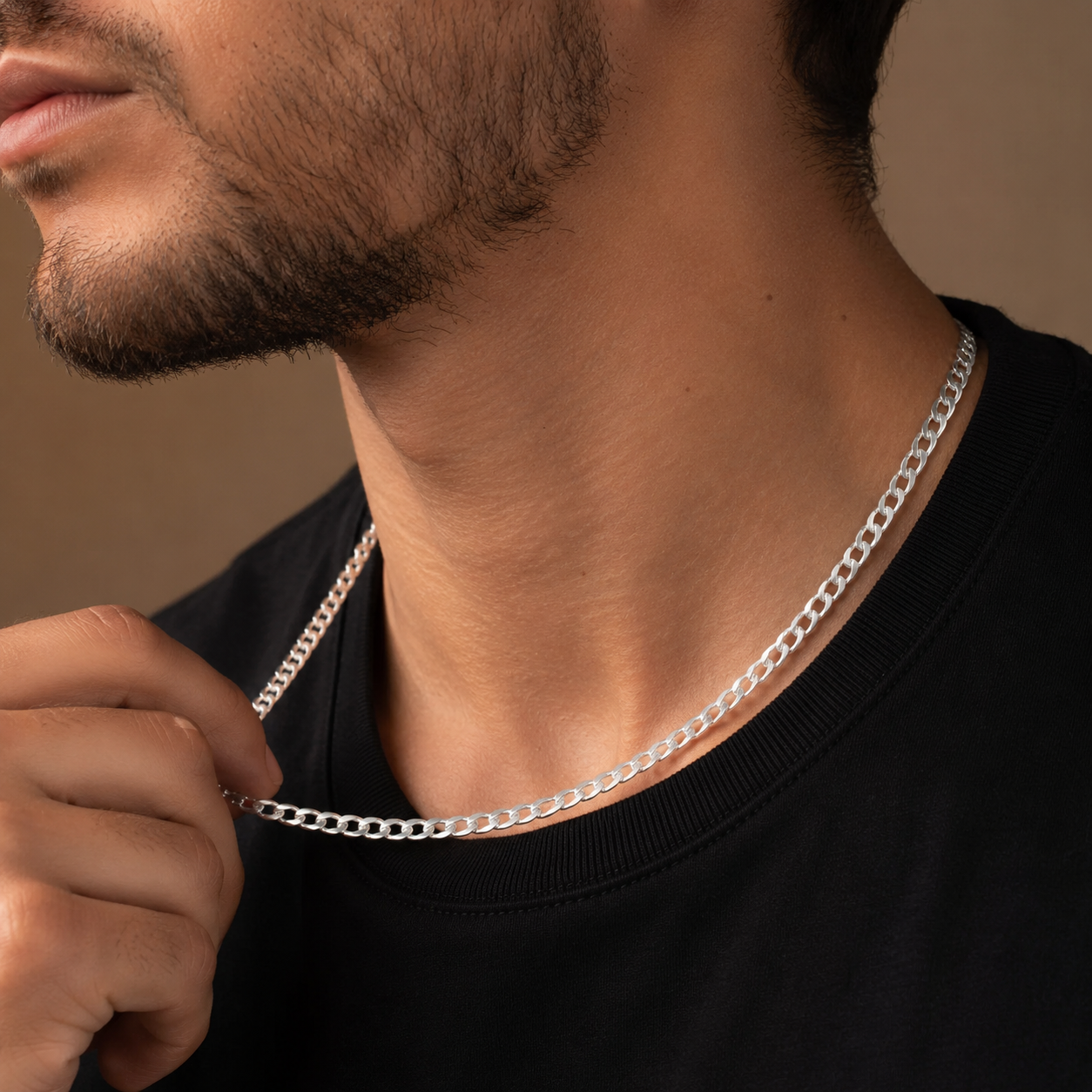 925 Sterling Silver Beveled Curb Chain Necklace - 4.4mm