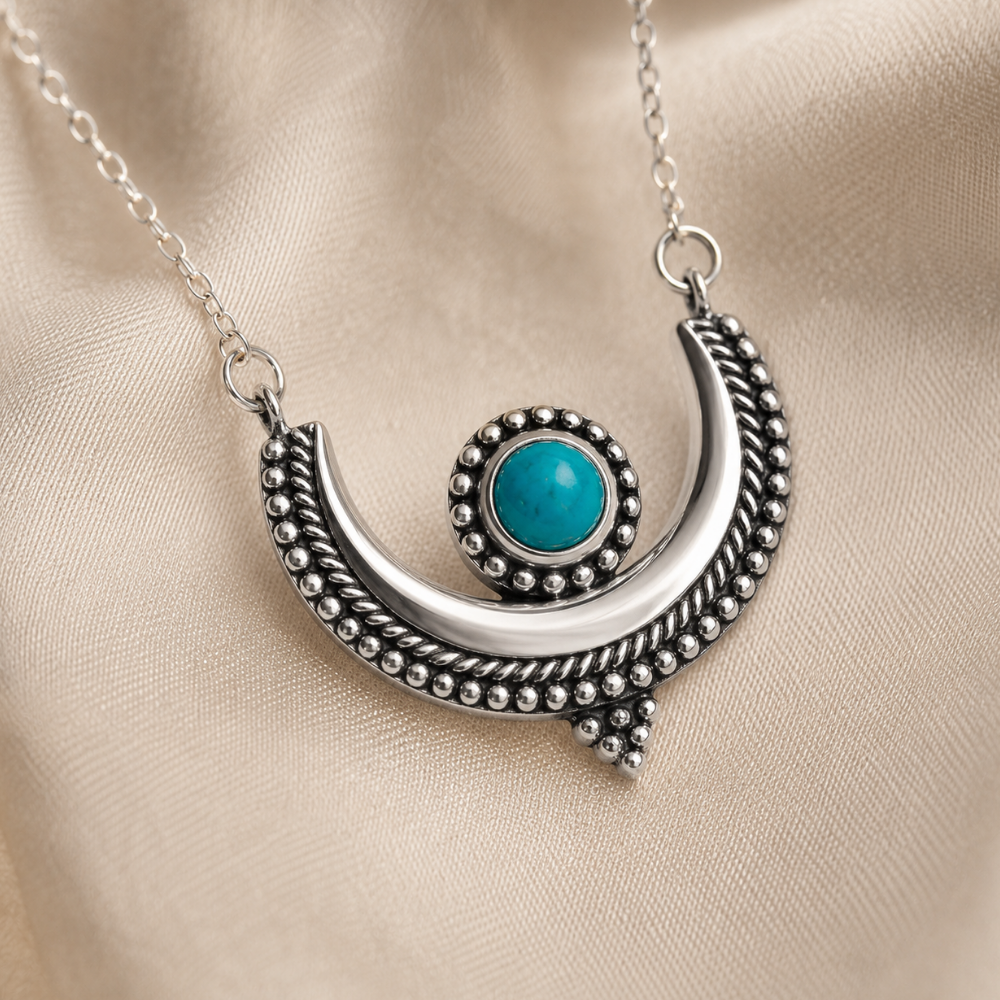 18" Oxidized Turquoise Crescent Necklace