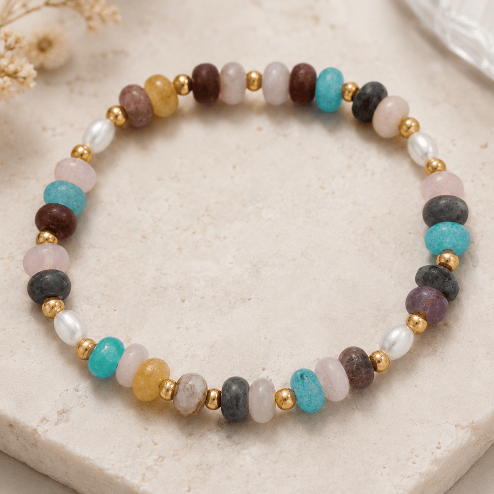 7" Multicolor Bead and Imitation Pearl Fashion Stretch Bracelet