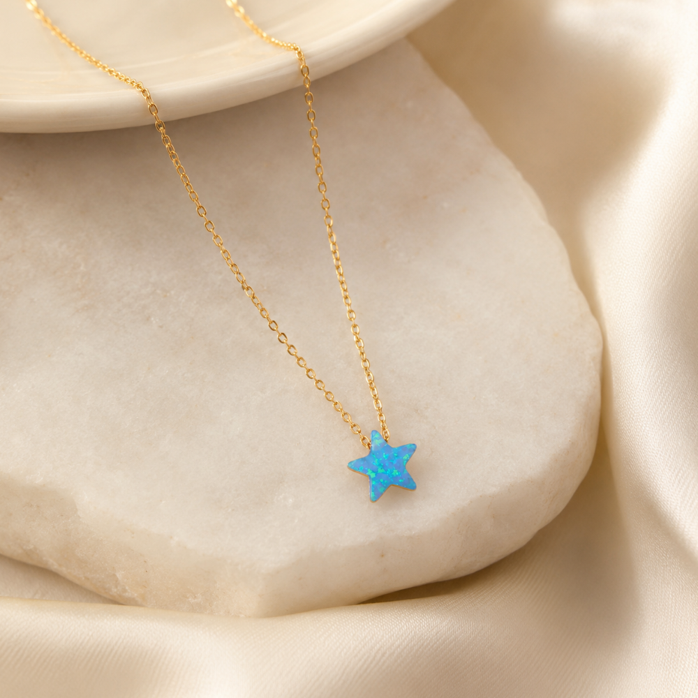 16" + 2" 14 Karat Gold Plated Synthetic Opal Star Necklace