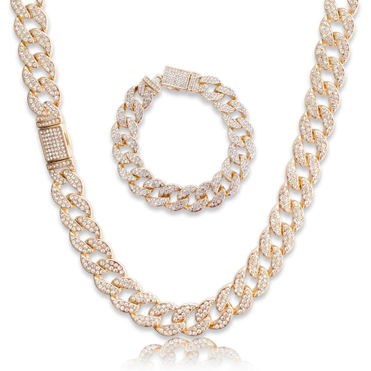 Diamond-Cut Cuban Link Chain & Bracelet - 15mm