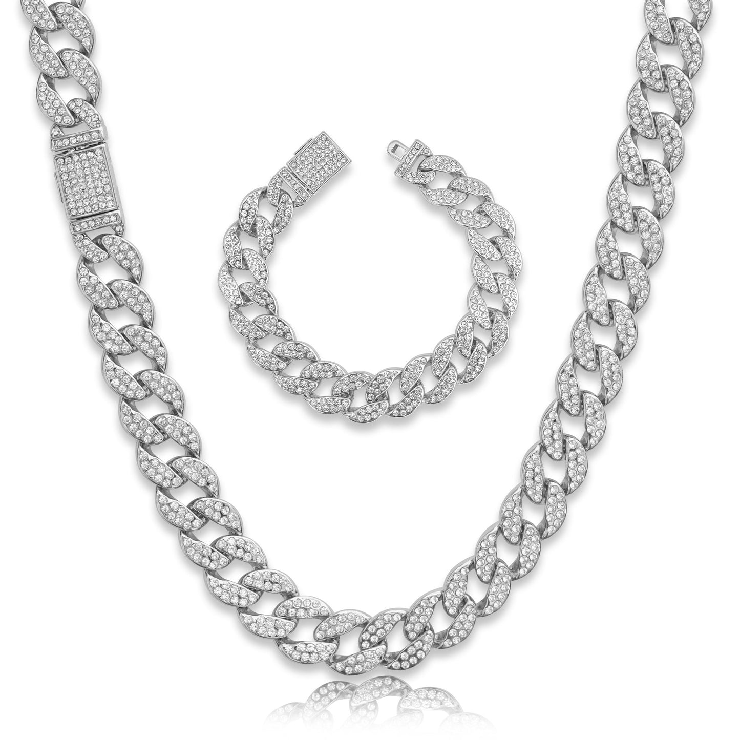 Diamond-Cut Cuban Link Chain & Bracelet - 15mm