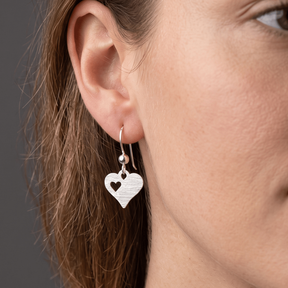 Laser-Cut Cutout Heart French Wire Earrings