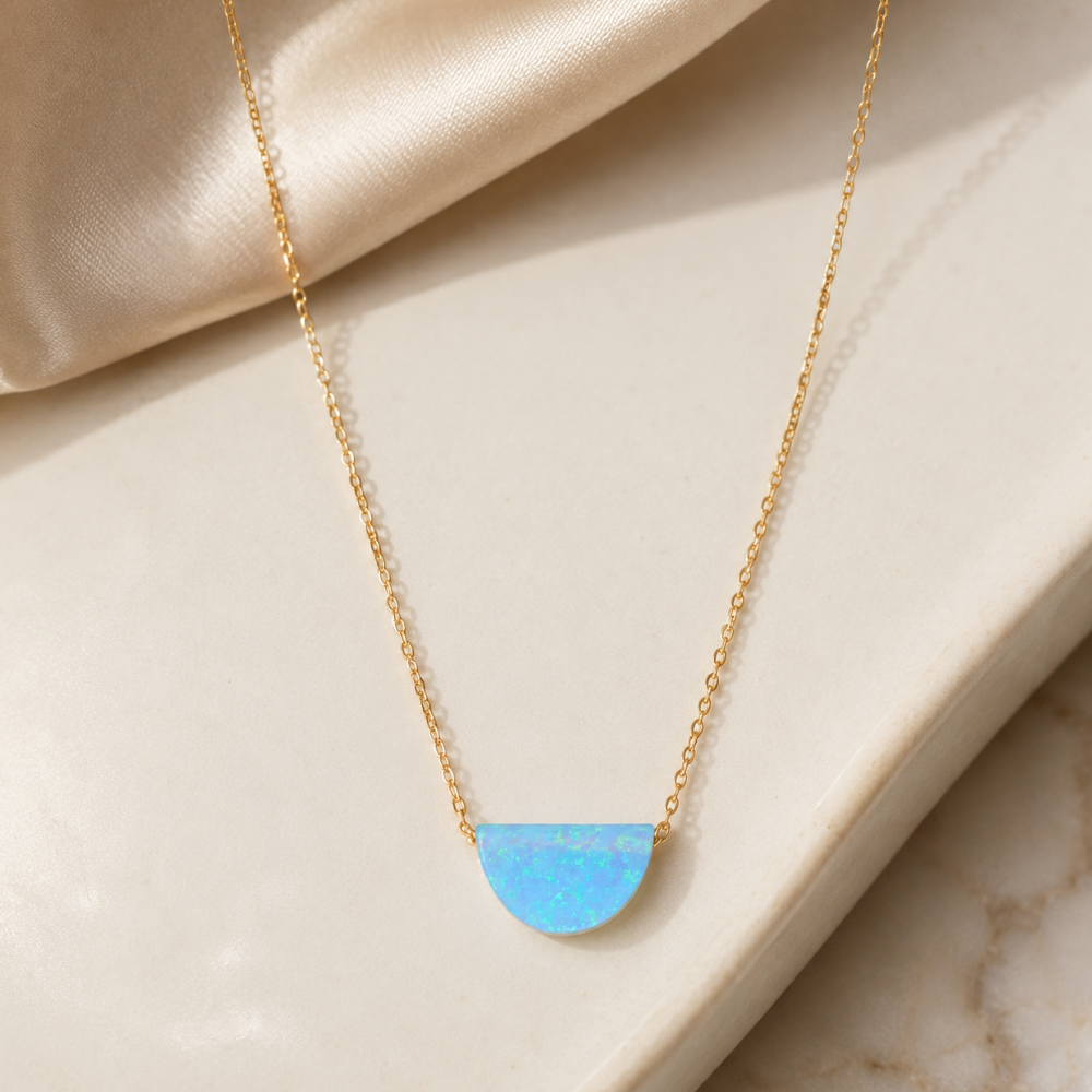 16" + 2" 14 Karat Gold Plated Synthetic Opal Semicircle Necklace