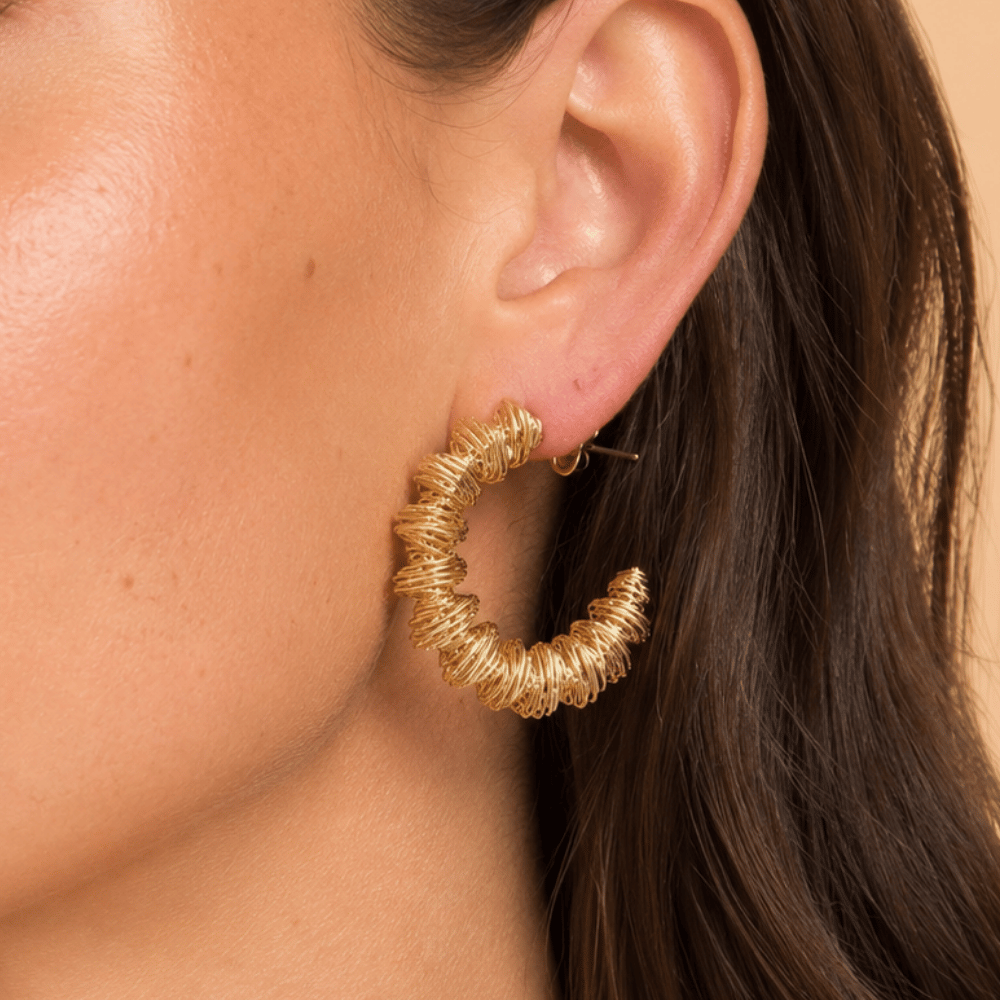 18 Karat Gold PVD Stainless Steel Wired Statement Hoop Earrings