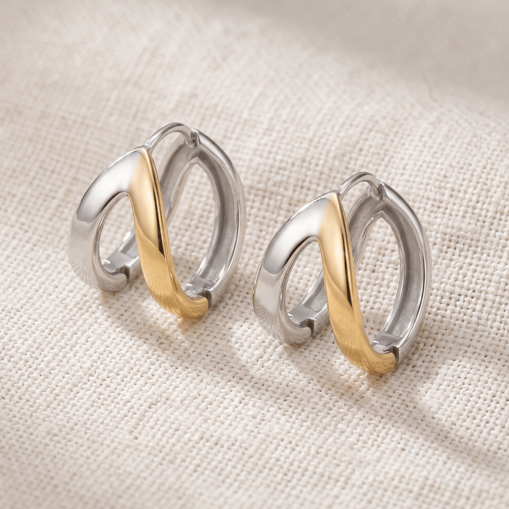 Two Tone Stainless Steel Split Hoop Earrings