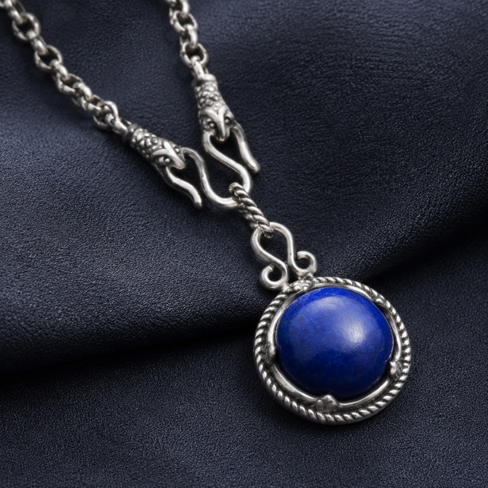 18" + 2" Oxidized Reversible Lapis and Rainbow Moonstone Necklace