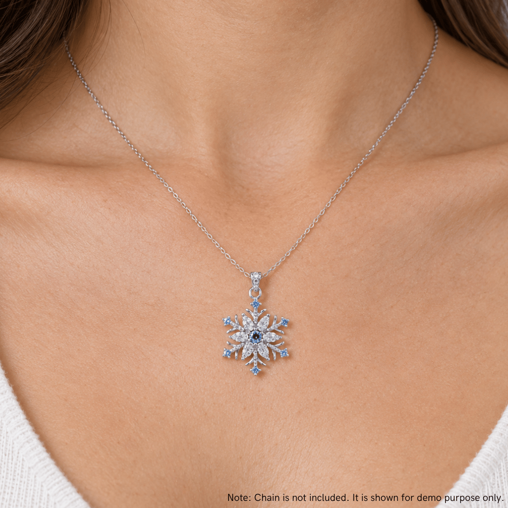 Blue and White CZ Snowflake Pendant