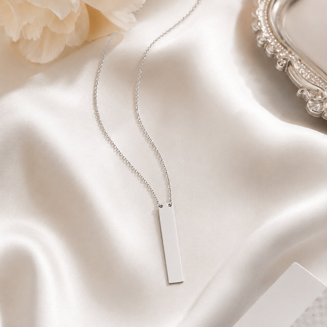 16" + 2" Sterling Silver Vertical Bar Drop Necklace