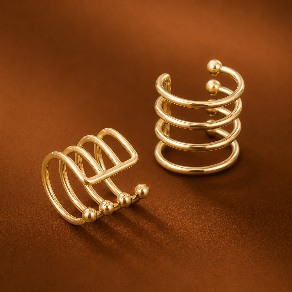 14 Karat Gold Plated Four Row Ear Cuffs