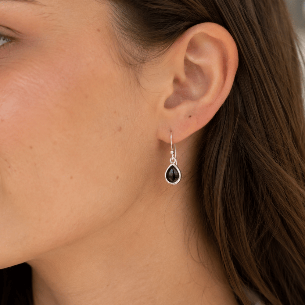 Pear Inlay Black Onyx French Wire Earrings