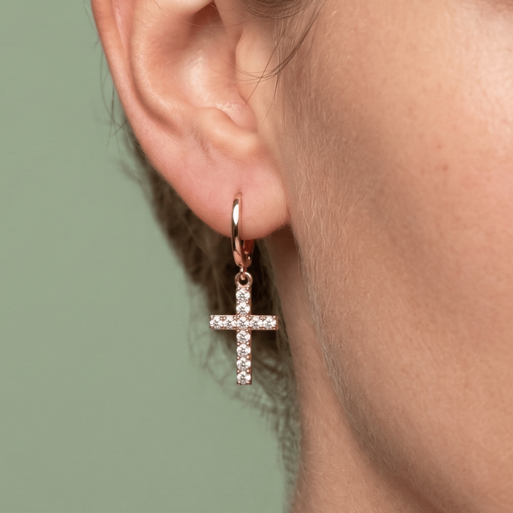 CZ Cross Hoop Earrings