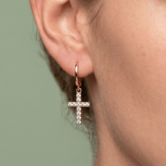 CZ Cross Hoop Earrings