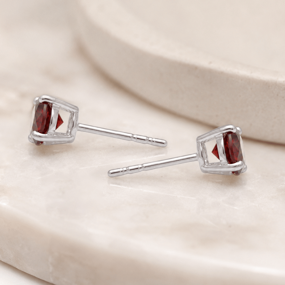 Rhodium Plated Birthstone Stud Earrings