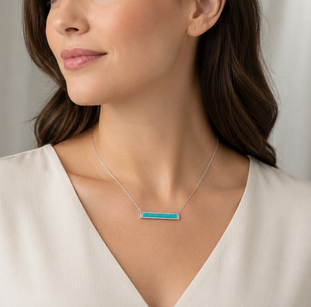 16" + 2" Rhodium Plated Turquoise Bar Necklace