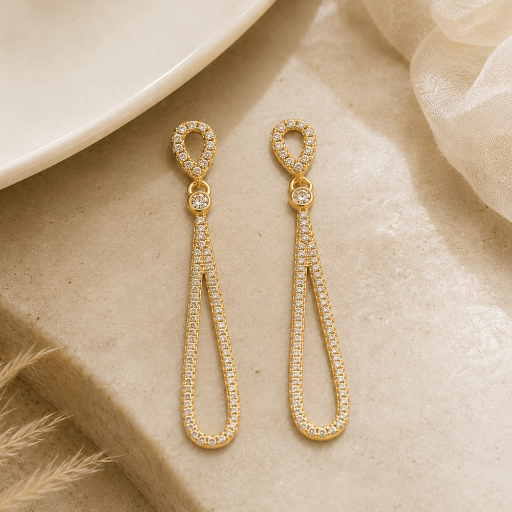 14 Karat Gold Plated CZ Pear Drop Earrings