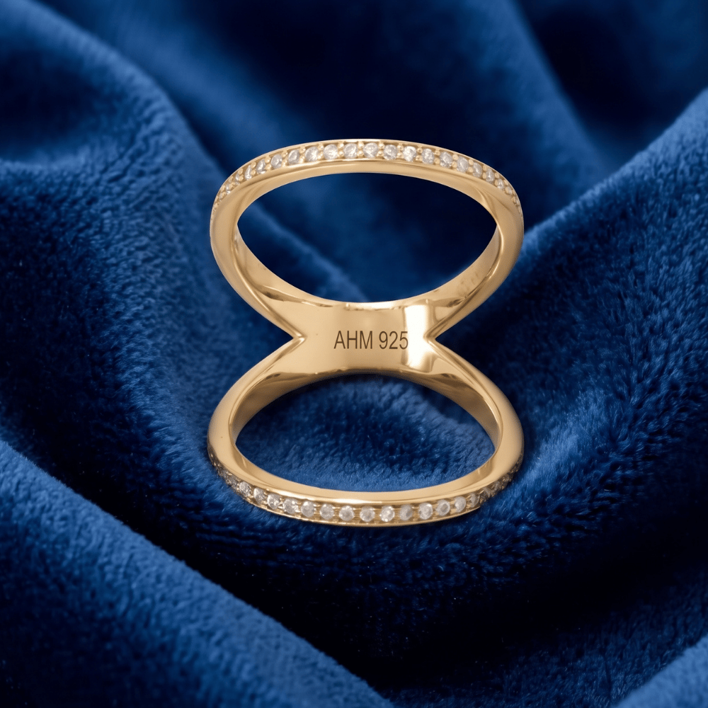 CZ Double Band Knuckle Ring - Gold - view 3