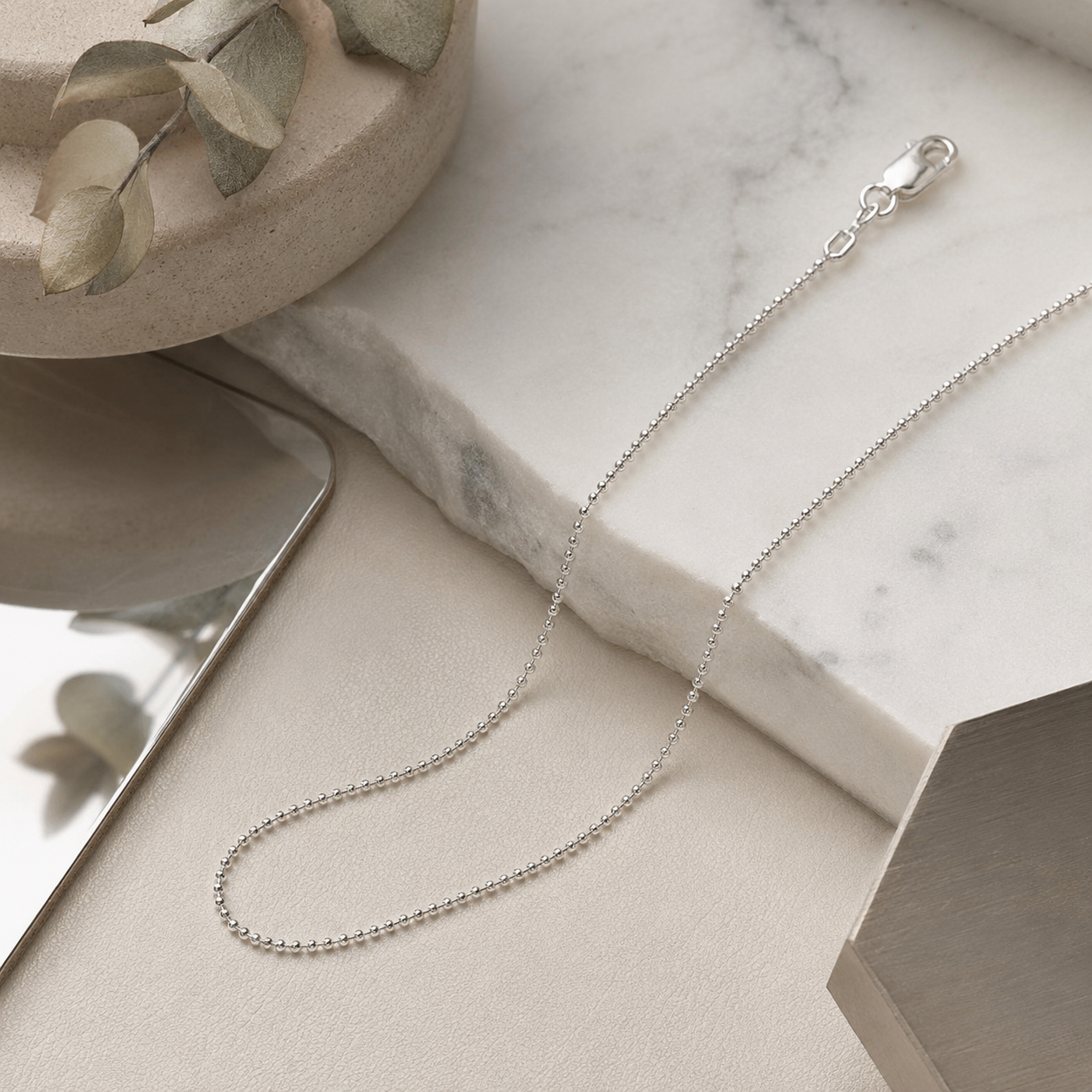 925 Sterling Silver Bead Chain Necklace - 1mm